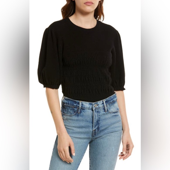 NWOT FRAME Smocked Puff Sleeve Cashmere Sweater - Picture 2 of 6